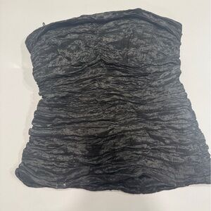 Nicole Miller Ruched Strapless Top Bustier Shirt Black Grey Zipper Back Size 2